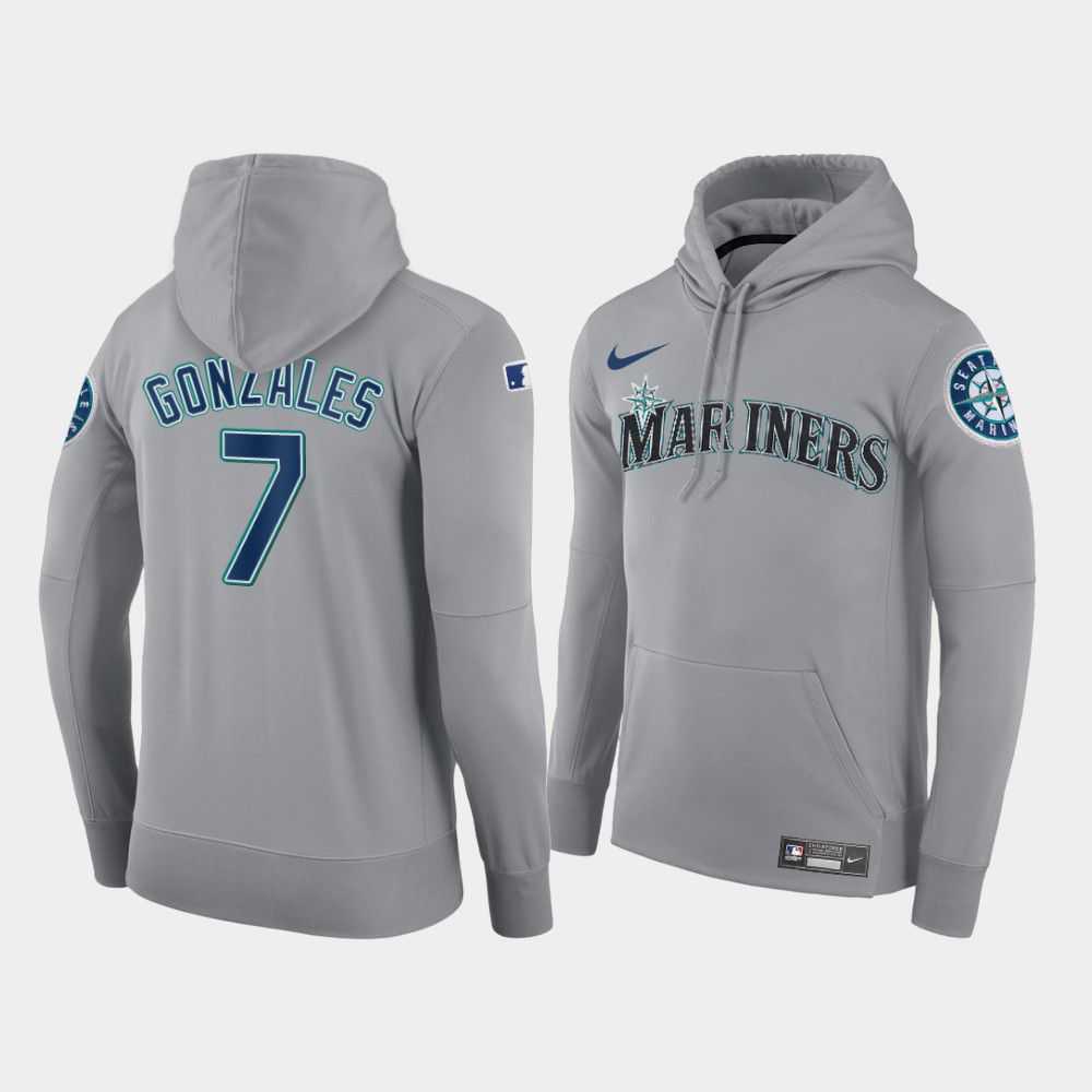 Men Seattle Mariners 7 Gonzales gray road hoodie 2021 MLB Nike Jerseys